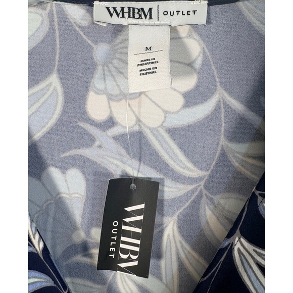 WHBM Floral Ruched Top Womens Size M Blue NWT Long Sleeve V-Neck Jersey - Picture 3 of 10